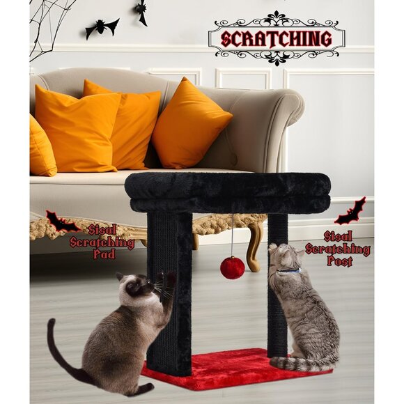 New Small Gothic Cat Tree with Scratching Post, Perch & Dangling Balls for Cats - Picture 7 of 8
